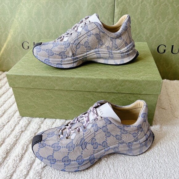 Gucci Monogram Run Runner GG Logo Sneaker Beige Blue Mens UK 8.5 US 9 - Picture 8 of 16